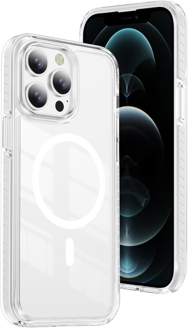 DEERLAMN Magnetic Clear Case for iPhone 12/iPhone 12 Pro 6.1-Inch,[Compatible with Magsafe][Anti-Yellowing] Transparent Slim Shockproof Protective Phone Cover, White