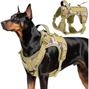 Heavy Duty Tactical Dog Harness for Dogs, No Pull Adjustable Pet Harness Reflective Service Training Easy Control Pet Vest Military K9 Working Dog Harnesses- , Desert Camo, Size M