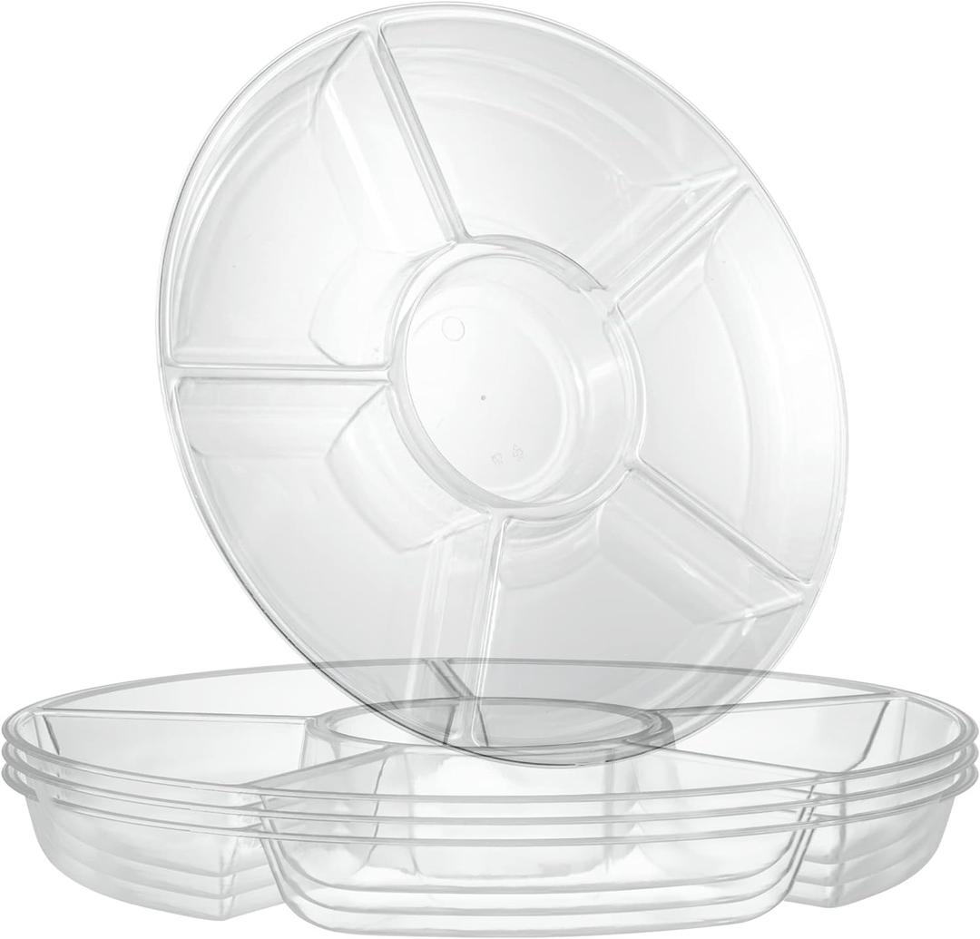 Plasticpro 6 Sectional Round Plastic Serving Tray/Platters Clear Pack of 2