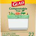 Glad Kitchen Compost Bags, 2.6 Gallon Small Flat Top Bags, Unscented, 22 Count (Package May Vary)
