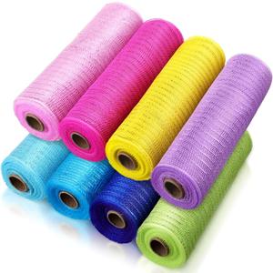 Timgle 8 Rolls Deco Mesh Ribbon for Wreath Making 10in x 30ft Red White Blue Coloful Poly Burlap Mesh Roll Fabric DIY Crafts for Summer Fall Christmas Wedding Patriotic Decor(Light Color)