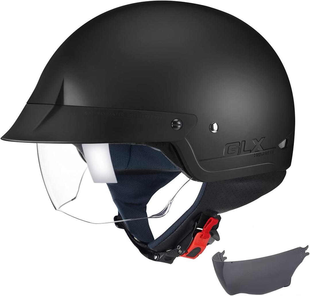GLX M14 Open Face Motorcycle Helmet - Matte Black, Large - DOT Approved (Black)