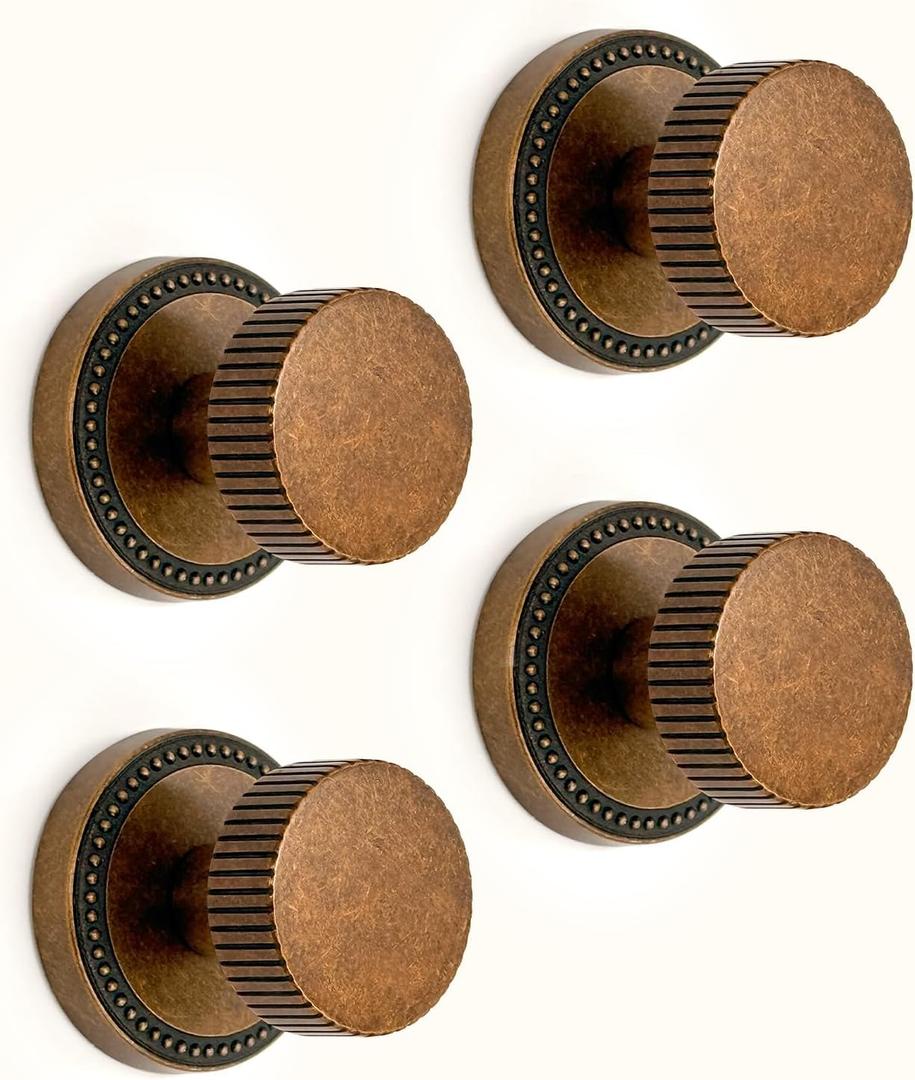 4 x Asidrama 4 Pack Antique Brass Passage Door Knobs with Lock, Vintage Door Handles with Antique Brass Door Knobs Interior for Bedroom or Bathroom, Heavy Duty Door Lever for Left Right Sided Doors