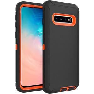 Case for Galaxy S10, Heavy-Duty Tough Rugged Shockproof Drop Protective Cover Cases for Samsung Galaxy S10, Black+Orange