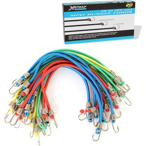 XSTRAP STANDARD 20 Pack Mini Bungee Cords, 10 Inch Rubber Stretchy Bungee Cords with Hooks for Bikes, Camping, Tools, Tarps and Cargo, Hang Christmas Ornaments (Multicolor)