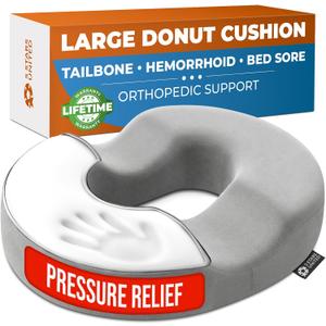 5 STARS UNITED Donut Pillow Hemorrhoid Tailbone Cushion Large Floor Cushion for Pain Relief Coccyx, Prostate, Sciatica, Pelvic Floor, Pressure Sores, Pregnancy, Postpartum Recovery, Light Gray