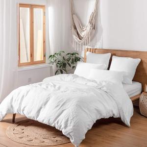 Simple&Opulence 100% Linen Duvet Cover Set, 3 PCS Natural French Flax White Duvet Cover Queen Size, Breathable Soft Comfy Linen Bedding Comforter Cover with 2 Pillowcases(White, 88"x92")
