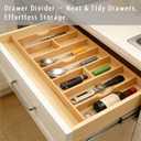 Silverware Drawer Organizer - Trim-to-Fit with Adjustable Dividers for Kitchen Utensil Storage, Beech Wood Frame with 11 Sizes (19.25" W x 22" D)