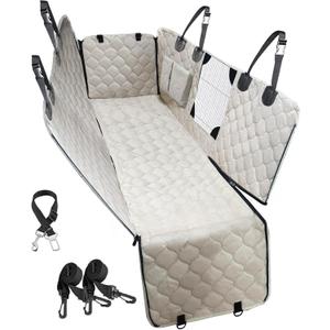 PETICON Dog Car Seat Cover with Mesh Window, 100% Waterproof Pet Seat Cover for Back Seat, Scratchproof Dog Hammock for Cars, Trucks, SUVs, Jeeps, Beige