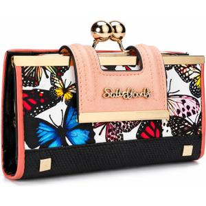 Women's Long Wallet with Kiss Lock Coin Pocket, Vintage Butterfly Floral Clutch Wallet, Large Capacity PU Leather Card Holder Organizer, Elegant Gift for Women