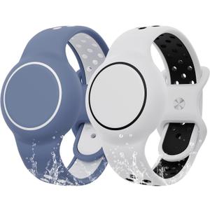 Waterproof Bracelet Compatible with AirTag for Kids (2 Pack), Protective Case GPS Tracker Holder for Child with Full Coverage Hidden Design, Soft Silicone Anti-Lost Wristband Cover for Toddler WBBW (White Black+Grey Blue White)