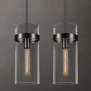 6 Inch Black Pendant Lights Kitchen Island 2 Pc, Modern Kitchen Pendant Lights,Glass Kitchen Pendant Lighting,Large Island Lights Lighting, for Bathroom,Bedroom,Dinning,Includes Bulb, black pendant lights 001