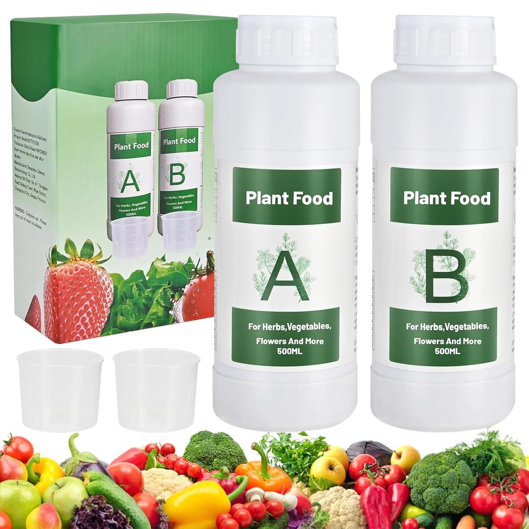 1000ml Hydroponic Nutrients A&B for Aerogarden Plant Food with 2 Measuring Cups - Fertilizer for Indoor Hydroponics Garden & Growing Vegetables, Fruits, Flowers (1000ml)
