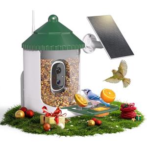 Bird Feeder with Camera AI Identify 2K Live Video Smart Bird Feeder with Camera, 2.4GHZ WiFi Solar Birds House Cameras, Motion Detection Instant Arrival Alerts, Ideal Present for Birds Lovers (Green)
