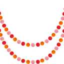 Boao 2 Pieces Wool Felt Ball Garland Colorful Pom Pom Garland Handmade 6.5 Feet Long 24 Balls Felt Banner for Wall Christmas Tree Decoration (Hot Pink,Pink,Orange)
