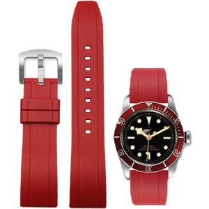 Watch Band Quick Release Fluororubber 19mm 20mm 21mm 22mm Soft Durable Universal FKM Rubber Replacement Band Strap for Men Women (Red)