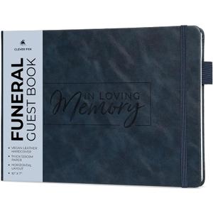 Clever Fox Funeral Guest Book for Memorial Services  in Loving Memory Guest Sign in Book for Funeral Service, Hardcover 10x7 (Dark Blue)
