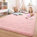 Foxmas Soft Fluffy Area Rugs for Bedroom Kids Room Plush Shaggy Nursery Rug Furry Throw Carpets for Boys Girls, College Dorm Fuzzy Rugs Living Room Home Decorate Rug, 2ft x 3ft, Pink