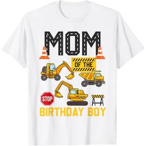 Mom of the Birthday Boy Construction Worker Bday Party T-Shirt WHITE, S