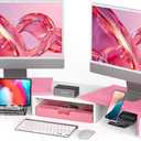Simple Houseware Desk Dual Monitor Stand Riser with Drawer, Pink