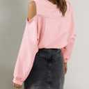 Fisoew Womens Cold Shoulder Tops Casual Long Sleeve Crewneck Basic Loose Fall Fashion T Shirts (Pink, L)