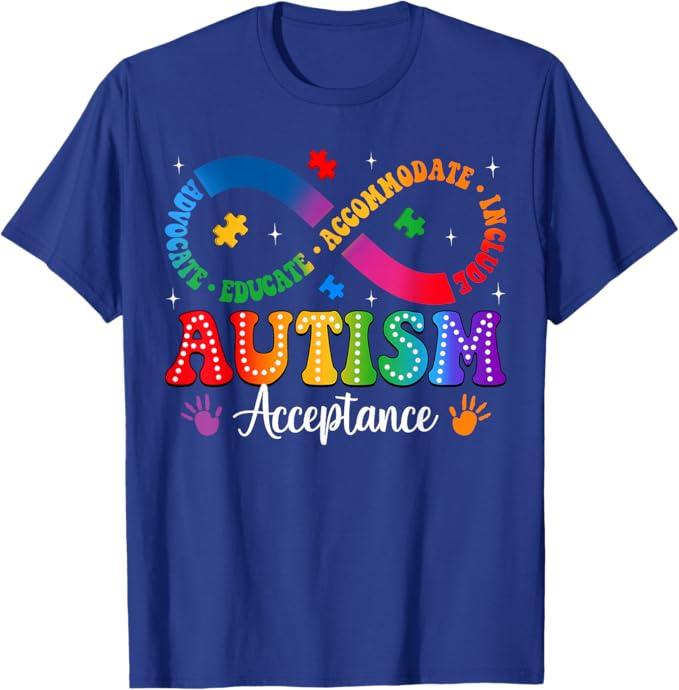 Autism Awareness Acceptance Shirt Infinity Symbol Men Women T-Shirt (Blue, S)