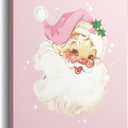 JWVK Prints Pink Vintage Preppy Trendy Christmas Santa Framed Wall Art Canvas Decor Decorations, Pink Christmas Signs Sign, 11x14
