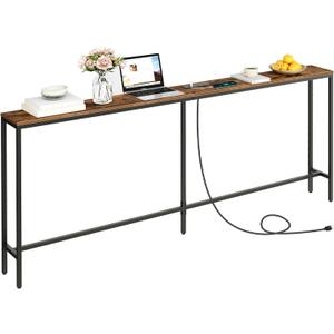 78.7" Console Table with Power Outlet, Narrow Sofa Table Behind Couch, Skinny Entryway Table with with Charging Station, for Hallway, Foyer, Living Room, Rustic Brown CTHR20E01