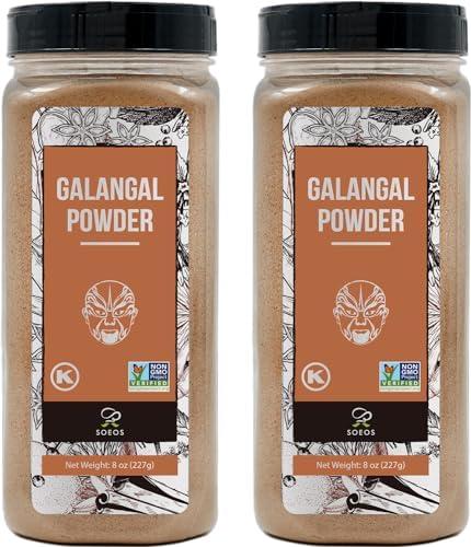 Soeos Galanga Powder 8oz (227g), Twin Pack, 16oz Total, Non-GMO, Kosher, Greater Galanga, Alpinia Galanga, Perfect for Tom Yum and Tom Kha Soups,Product of Vietnam, Galangal Powder for Cooking, Set of 2