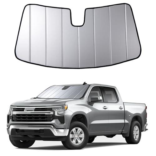2019-2025 Silverado 1500 Windshield Sun Shade Compatible for Chevrolet GMC Sierra 1500, 2020-2025 Silverado/Sierra 2500HD 3500 HD Foldable Sun Visor Front Window Sunshade with Storage Bag