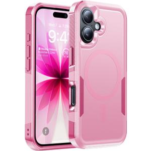 Magnetic for iPhone 17 Case Military-Grade Dual-Layer Shockproof, Heavy Duty Rugged Protection Phone Case [Fit for MagSafe] Anti-Fingerprint Anti-Scratch for iPhone17 Cover 6.3", Pink