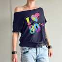 80s Outfit for Women 80's Retro Theme Party Shirts Vintage Disco Outfits 1980s Clothes 90s Neon Off Shoulder Tops (XL)