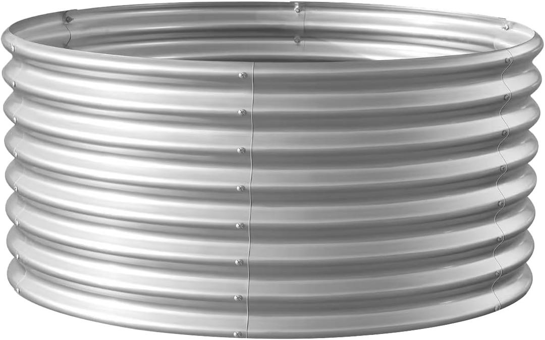Land Guard 442ft Galvanized Raised Garden Bed Kit, Round Galvanized Planter Raised Garden Boxes Outdoor, Large Metal Raised Garden Beds for Vegetables, Grey (442ft, Gray), Size: 4×4×2ft