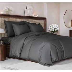 Duvet Cover Full Size Set - Extra Soft Full Size Duvet Cover 80 x 90 with 2 Pillow Shams - Hotel Luxury Easy Care and Fade Free with Zipper Closures & Ties - Comfy Breathable Bedding Set (Charcoal) (08 - Charcoal (No Comforter))