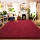 Amearea Shag Fluffy Area Rug for Bedroom Girls Living Room, Extra Soft and Fuzzy Shaggy Rugs, Non Slip, Solid Color Carpet Mat for Boys Nursery Home, Wine Red 5x8 Feet