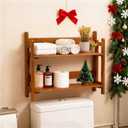 VaeFae Teak Wood Floating Shelves Bathroom, Foldable Wooden Rack Wall Mount, 2 Shelves