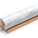 Fox Run Polished Marble Rolling Pin with Wooden Cradle, 10-Inch Barrel, White