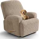 VANSOFY Recliner Chair Covers, 4-Pieces Stretch Recliner Cover Jacquard Soft Reclining Chair Slipcover Furniture Protector with Elastic Bottom for Lazy Boy Recliner(Khaki) (1 Seat)