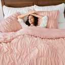 Andency Ruched Blush Pink Full Size Comforter Sets, Shabby Chic Pleatd Bedding Sets 3 Pieces, Lightweight Soft Boho Ruffle Bed Set for Girls, Kids, Women, All Season