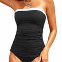 Aqua Eve Bandeau Swimsuits for Women Two Piece Bathing Suits Ruched Tummy Control Tankini Sets Strapless Swimwear (Black) XL