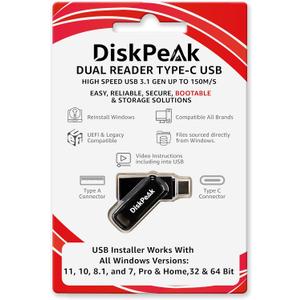 64GB Bootable USB Drive for Windows 11 & 10 - Clean Install, Upgrade, Reinstall - 32/64 Bit, All Versions (inc. 8/7) - Dual Type C & A (Key Not Included)