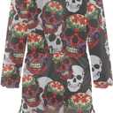 Irisjudy Cover Ups for Women Swimsuit Terror Skull Side Tie Chiffon Swimwear Coverup Gothic Bloody Rose Sexy V-Neck Beachwear (L)