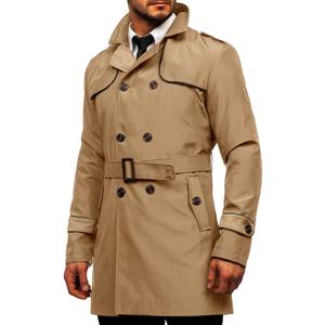Makkrom Men's Trench Coat Slim fit Double Breasted Notched Lapel Belted Windbreaker Long Jacket Casual Windproof Overcoat (Large, Brown)