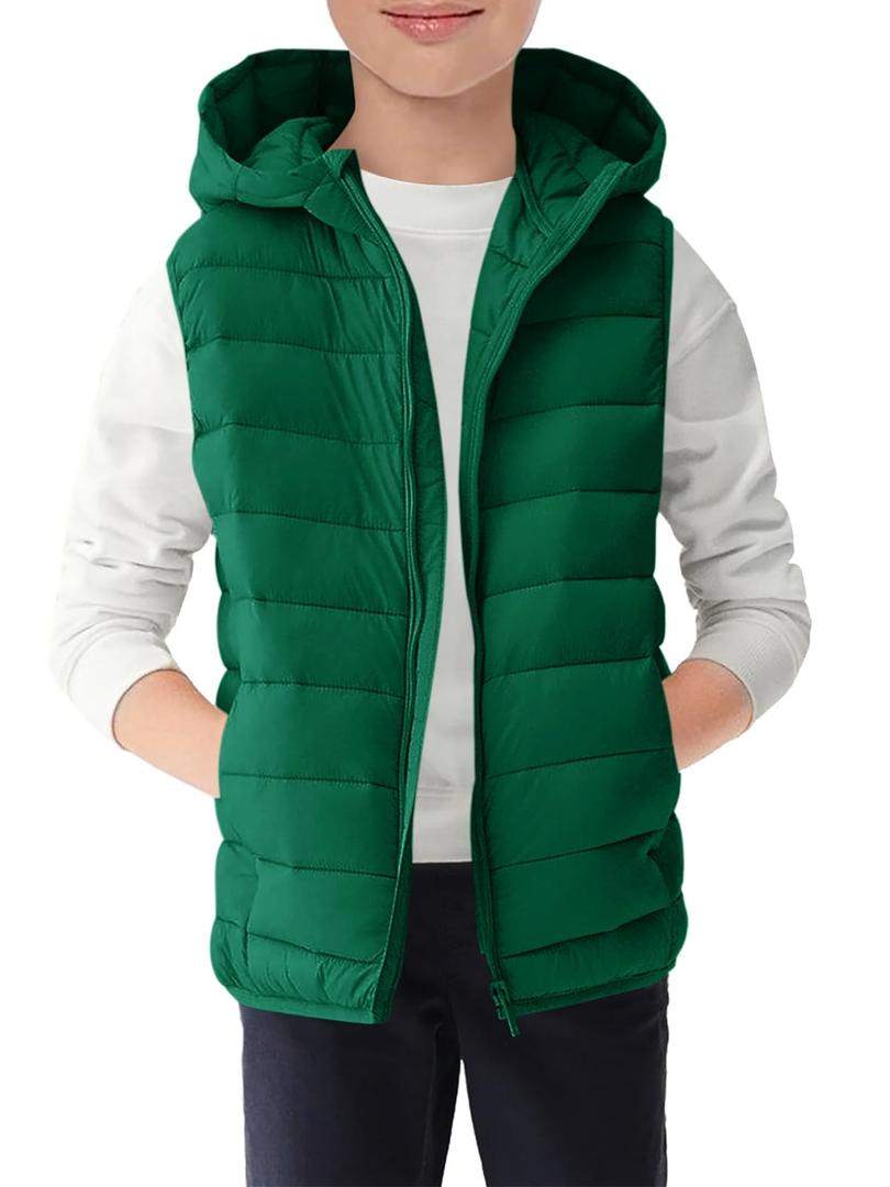 Haloumoning Boys Puffer Vest Kids Sleeveless Zip Up Jackets (Green)
