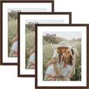 20x24 Picture Frame with Mat for 16x20 Set of 3, Dark Brown Wood Grain 20x24 Frame for Wall Mounting (3 Pack, Walnut)