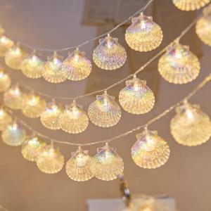 Natural Beach Shell String Light - 19.69 ft, 40 Warm White LEDs, Weatherproof, Battery/USB Powered, Ocean Theme for Holiday Party, Wedding, Garden Decoration