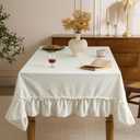 Romanstile Ruffle Rectangle Tablecloth - 60 x 120 Inch Farmhouse Vintage Washable Cotton Decorative Table Cloth with Flounces Trim for Dinner, Party, and Outdoor, White