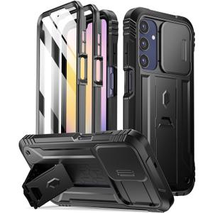 Poetic Revolution Case for Samsung Galaxy A25 5G,[Slide Camera Cover],[20FT Mil-Grade Drop Tested], Full-Body Military Grade Rugged Shockproof Cover with Kickstand and Built-in-Screen Protector, Black