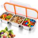 AIERSA Stainless Steel Snack Containers with Lids, Metal Snack Containers, 3 Compartment Food Container, Reusable Snack Container Stainless Steel
