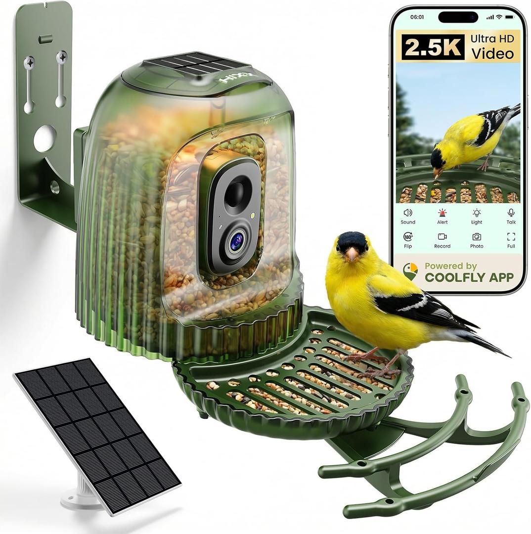 HIXX Smart Bird Feeder with 4MP Camera Auto Capture Video, AI Bird Identification, Large Capacity & Seed Guard, Solar Powered Night Light, Live Birdwatching Camera for Lovers, Family & Friends